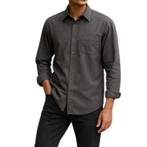 JAMES CAMPBELL Long Sleeve Dress Shirt Textured Cotton Print Grey Size M